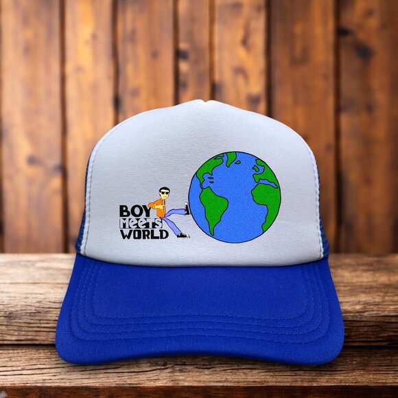 Boy Meets World Mens Trucker Hat Blue Snapback 90s Teen Sitcom TGIF Baseball Cap - Picture 1 of 4